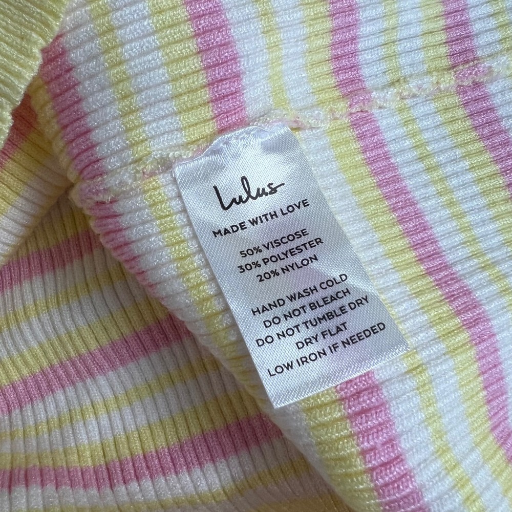 Lulus Striped Ribbed Knit Bodycon Mini Dress Yellow Pink White XS NWT Snag - Picture 9 of 11